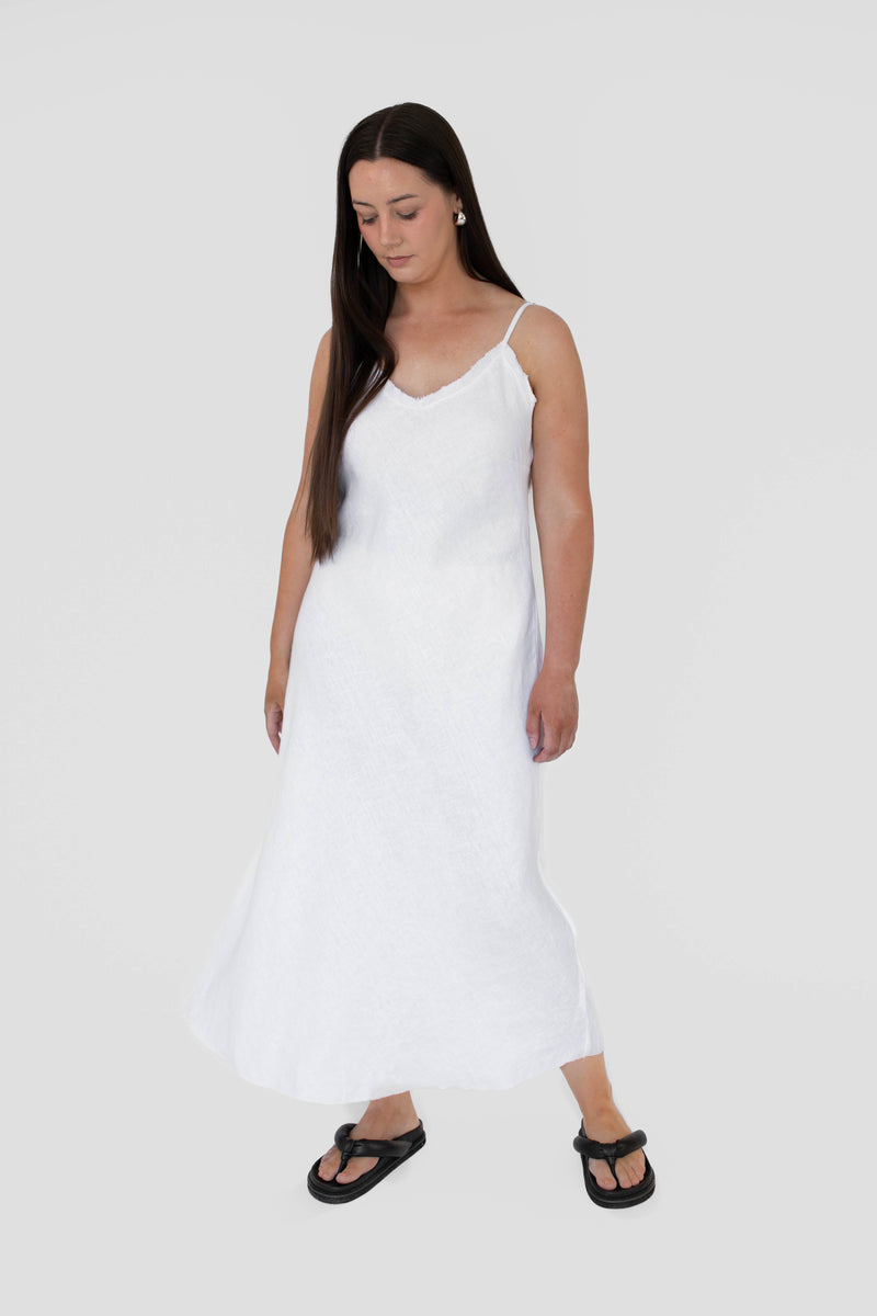 Solid Color Slip Dress Slim Fit Irregular Linen Dress