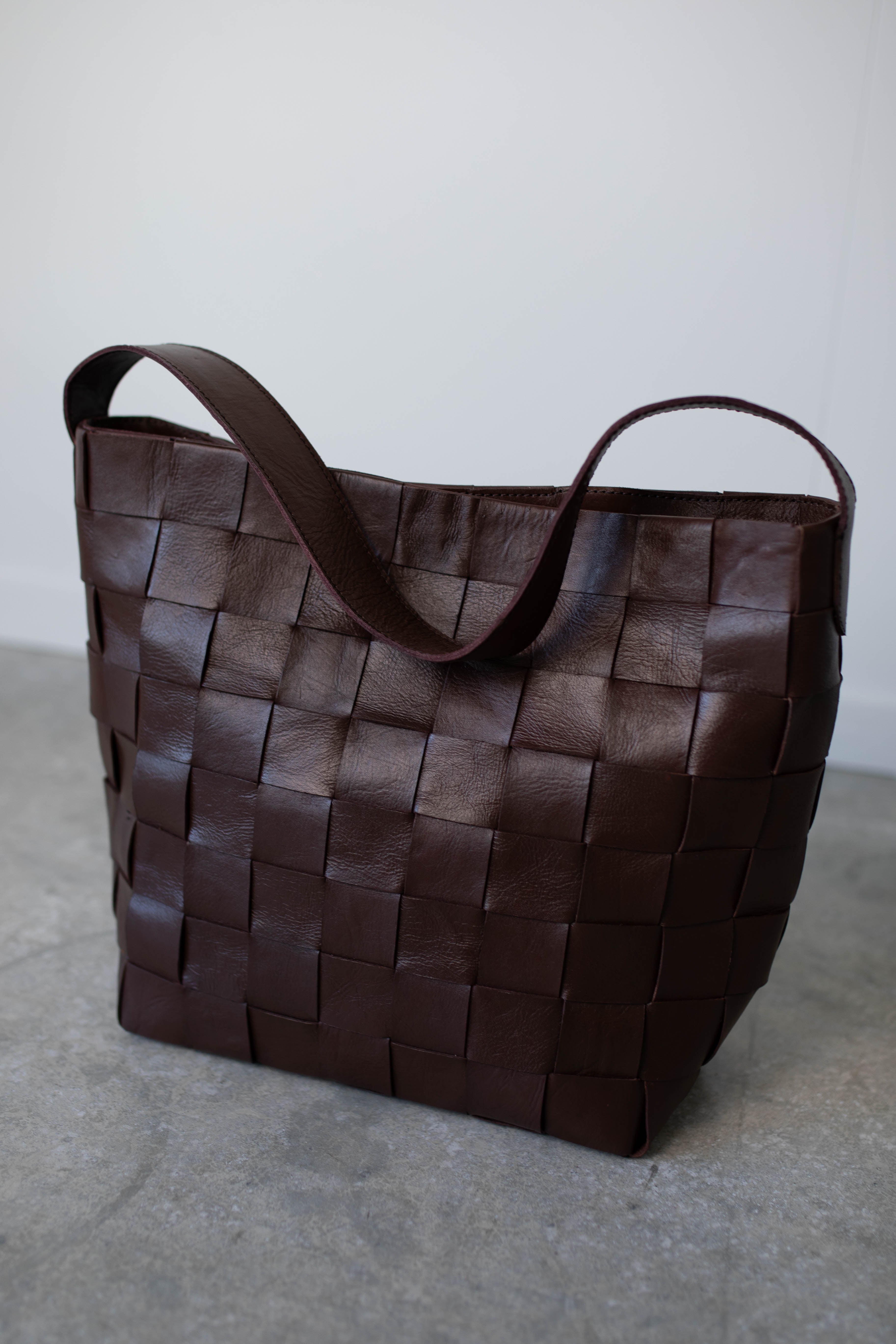 Woven Deep Brown Bucket Bag