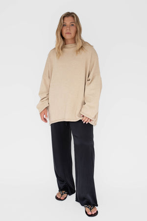 Rolled neck sweater - sand