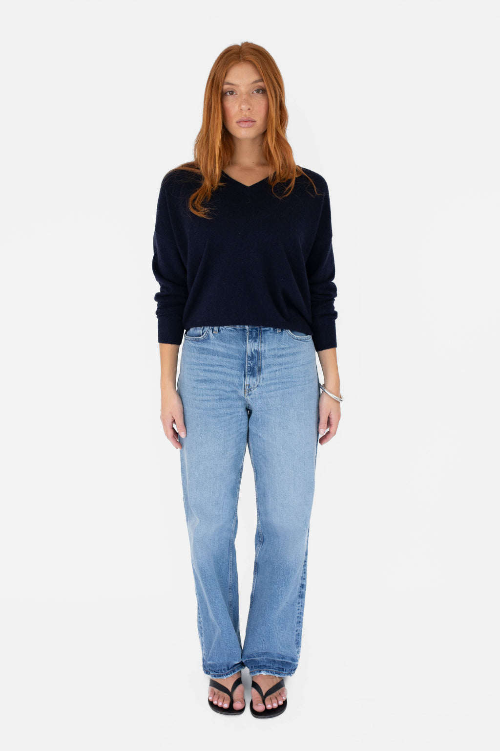 Cashmere V neck Crew - Navy