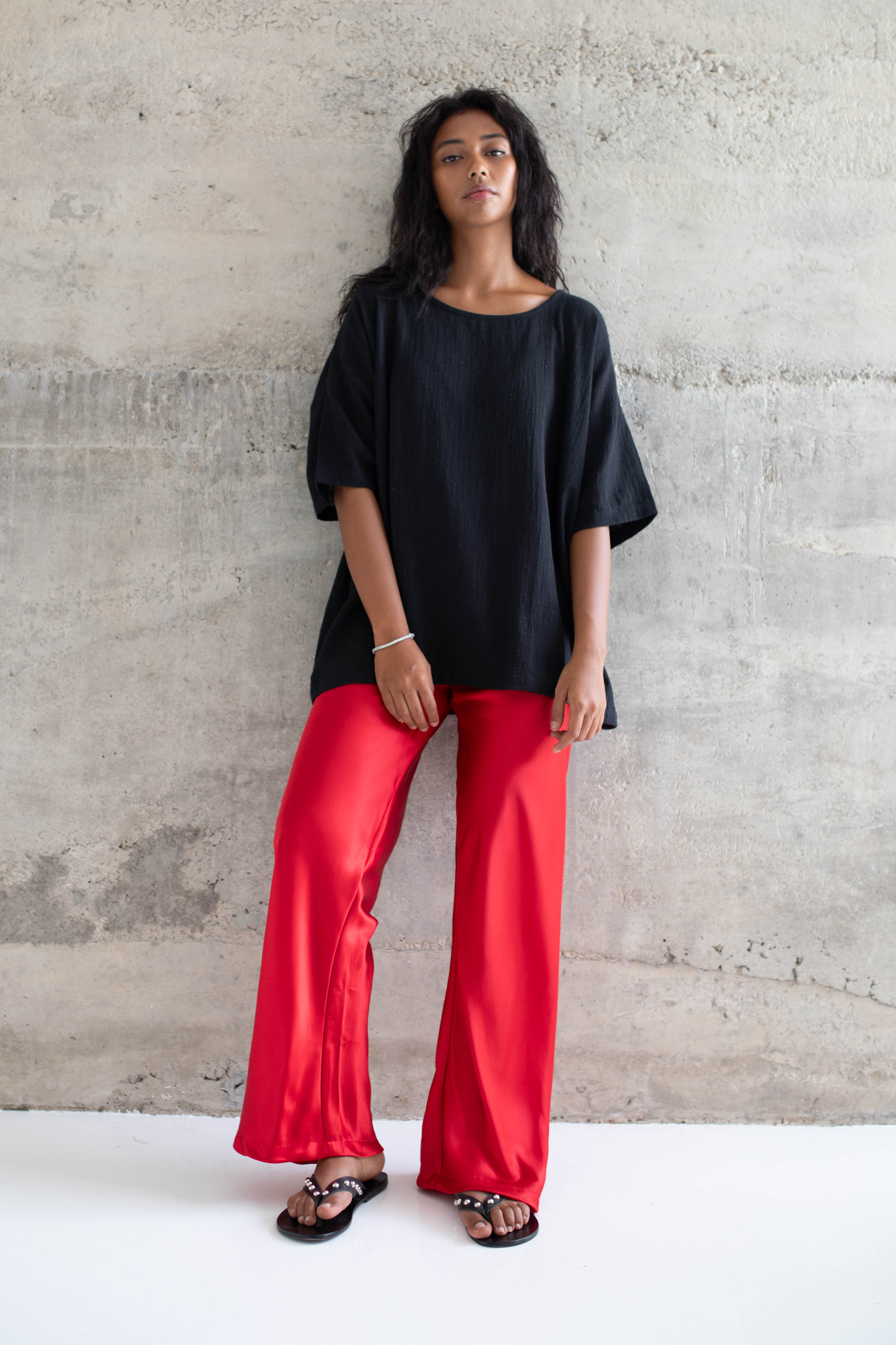 Red silk pants