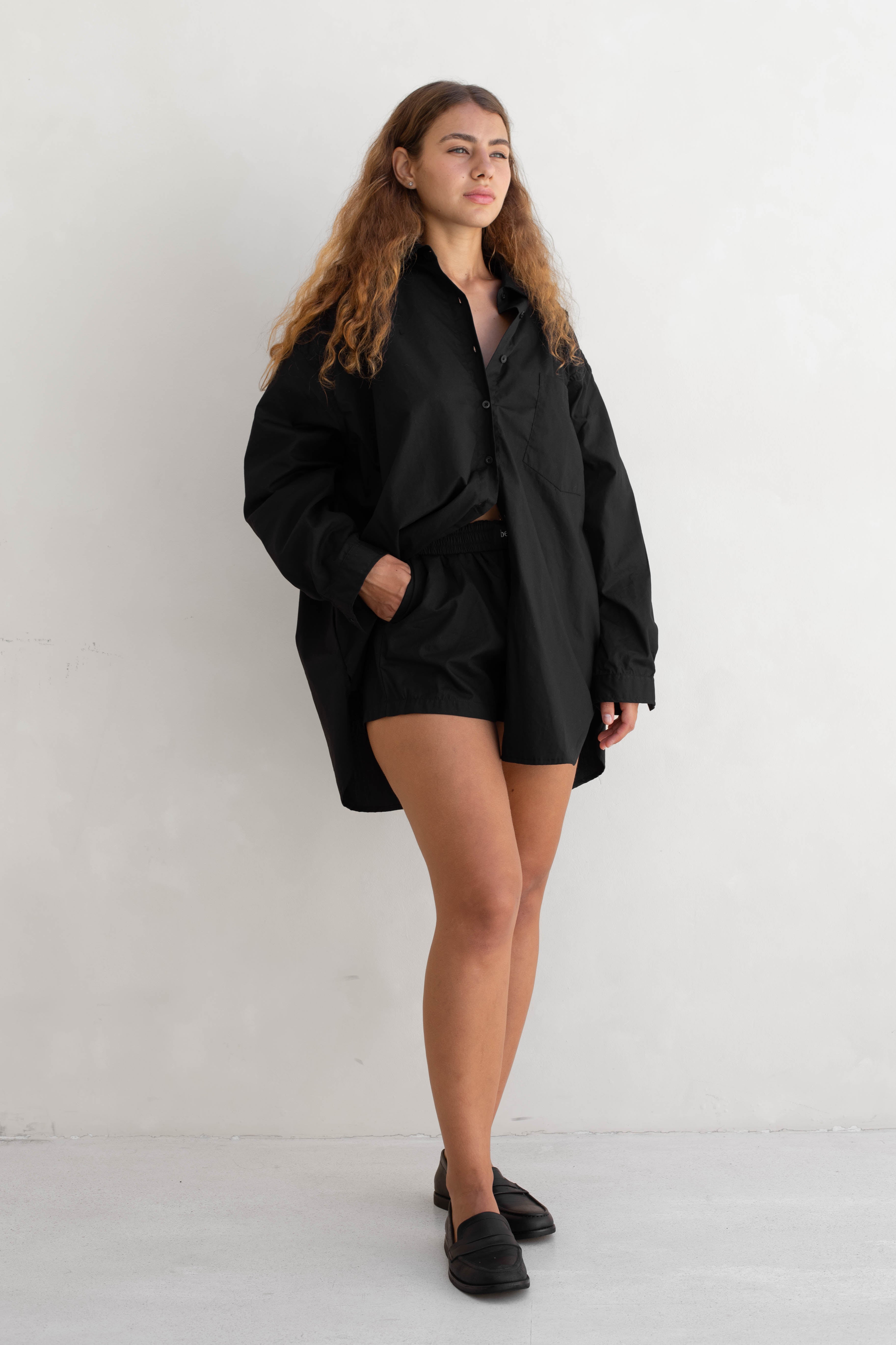 Poplin black logo shorts