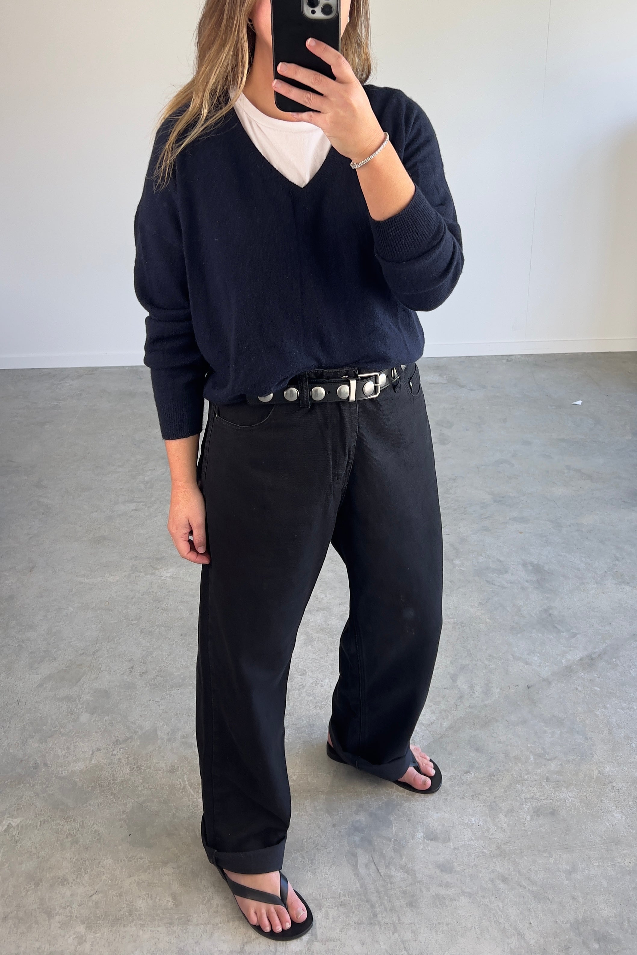 Cashmere V neck Crew - Navy