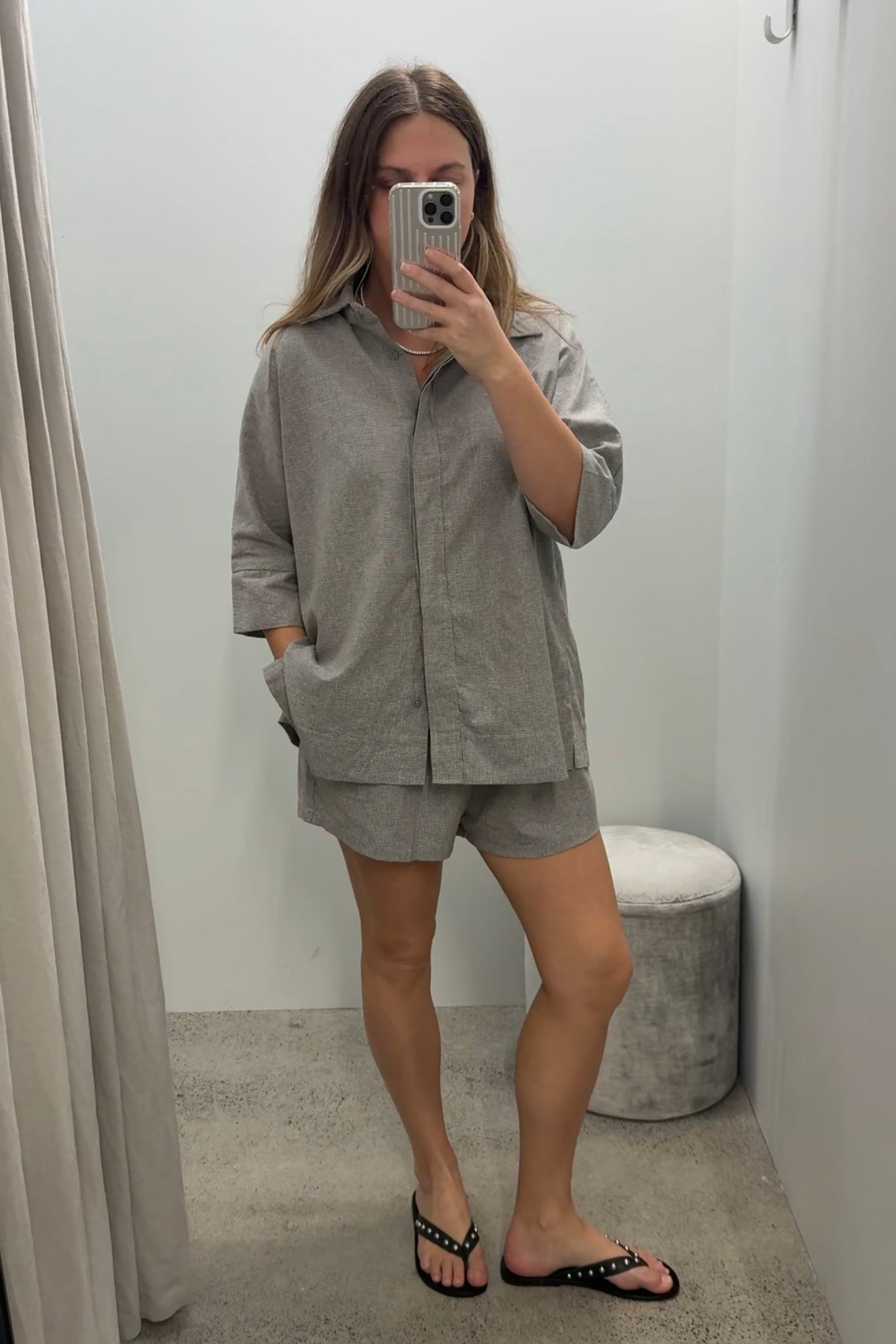 Khaki houndstooth shorts