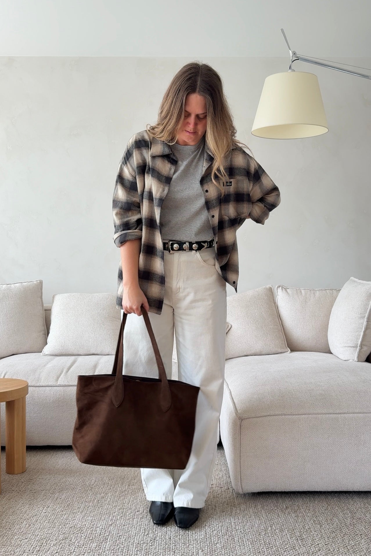 Brown suede leather tote