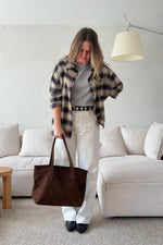 Brown suede leather tote