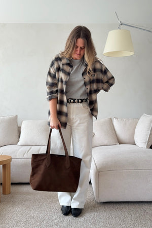 Brown suede leather tote