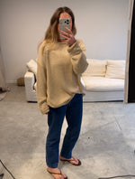 Cotton rolled hem sweater - fawn