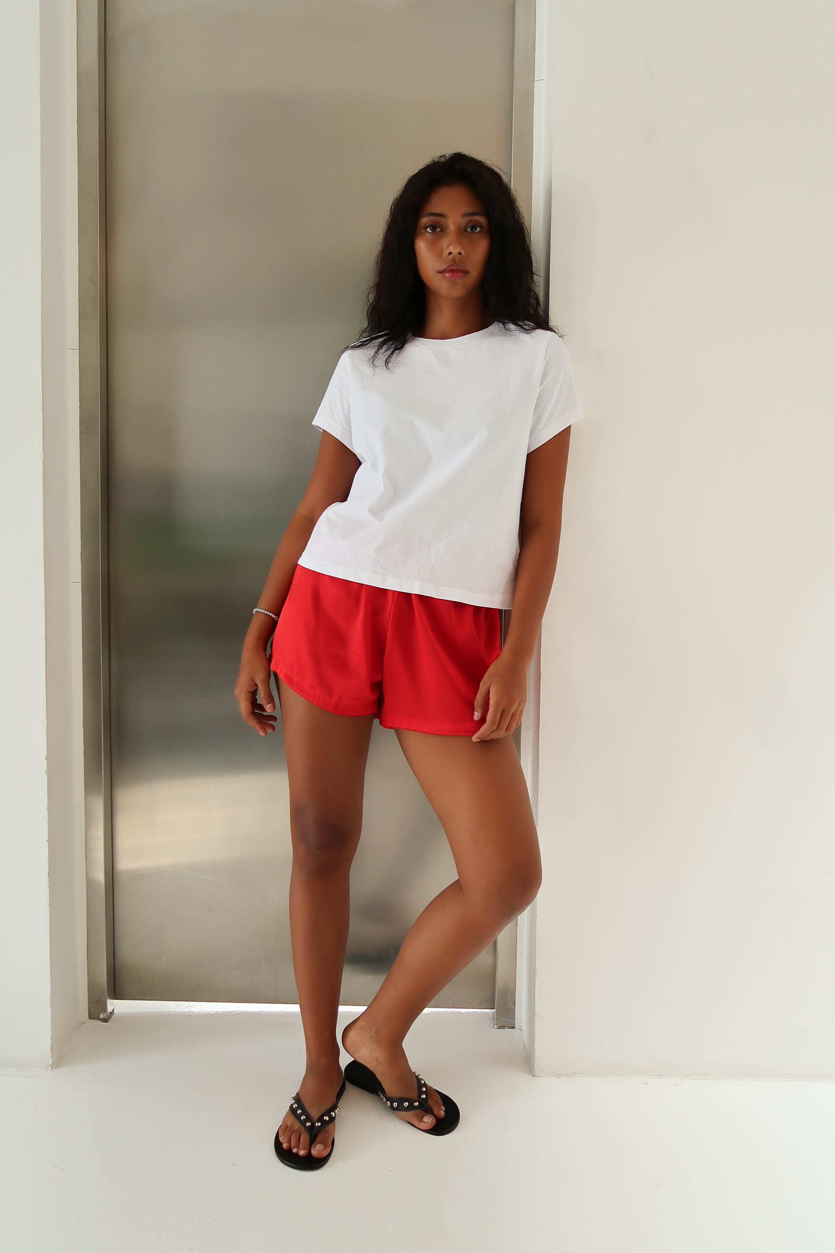 Red silk shorts