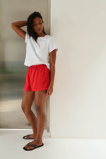 Red silk shorts