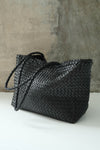 Black woven leather tote