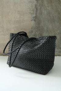 Black woven leather tote