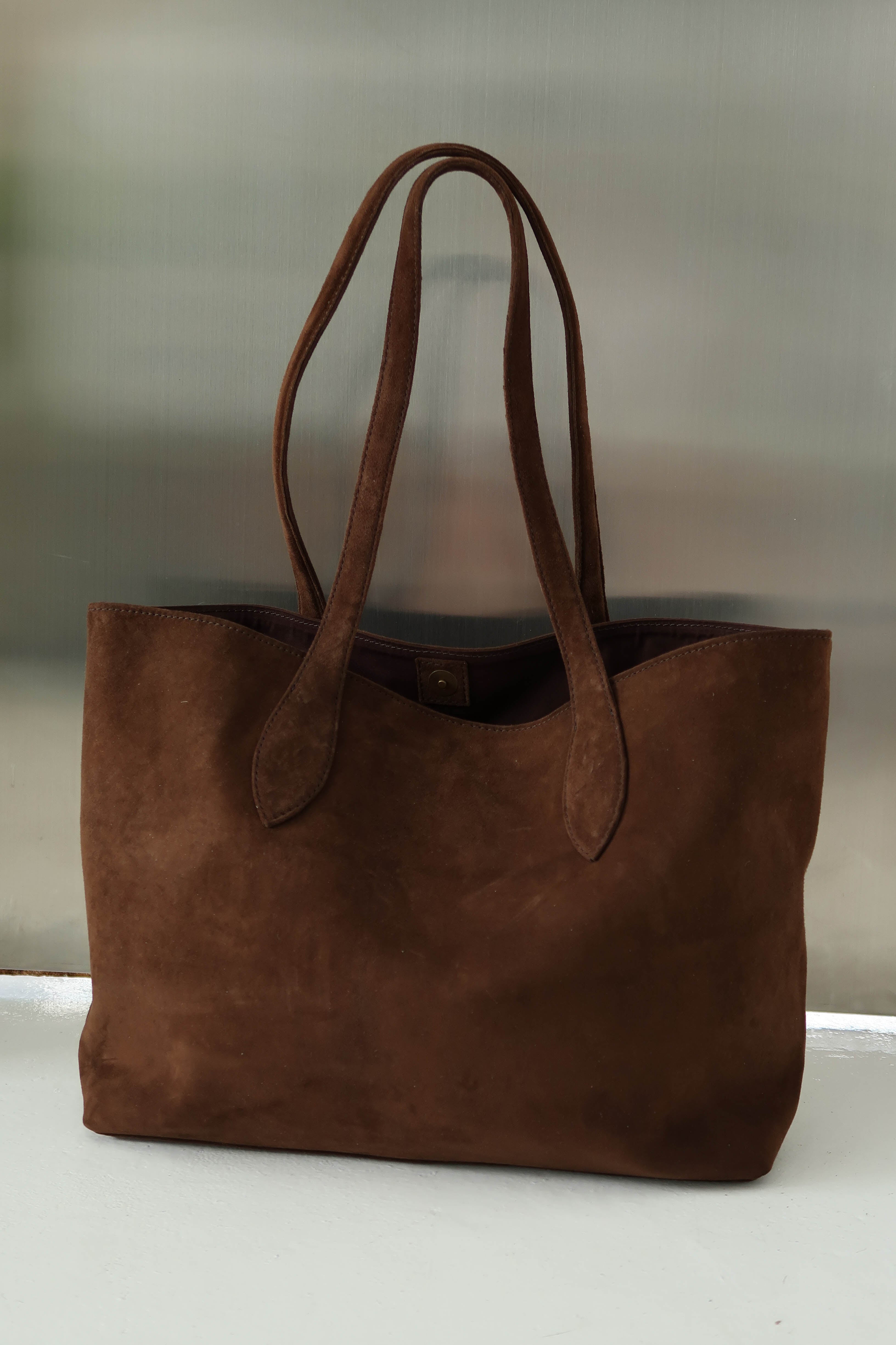 Brown suede leather tote
