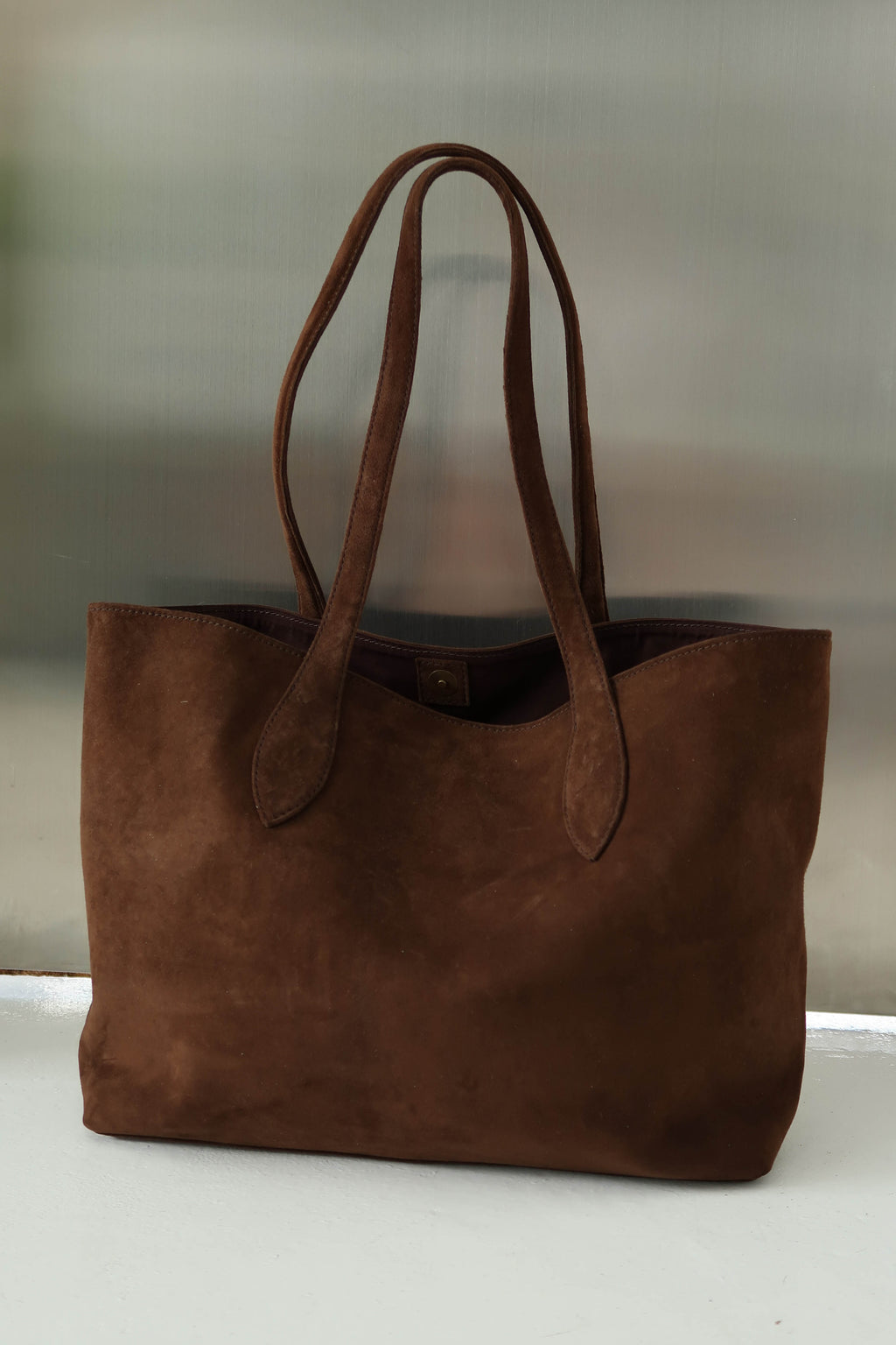 Brown suede leather tote