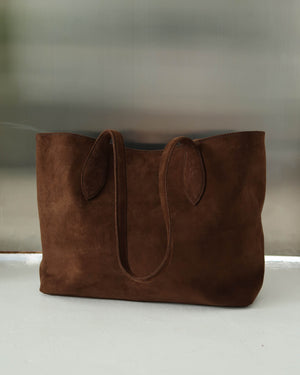 Brown suede leather tote