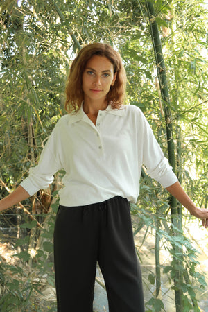 Cashmere cotton polo - white