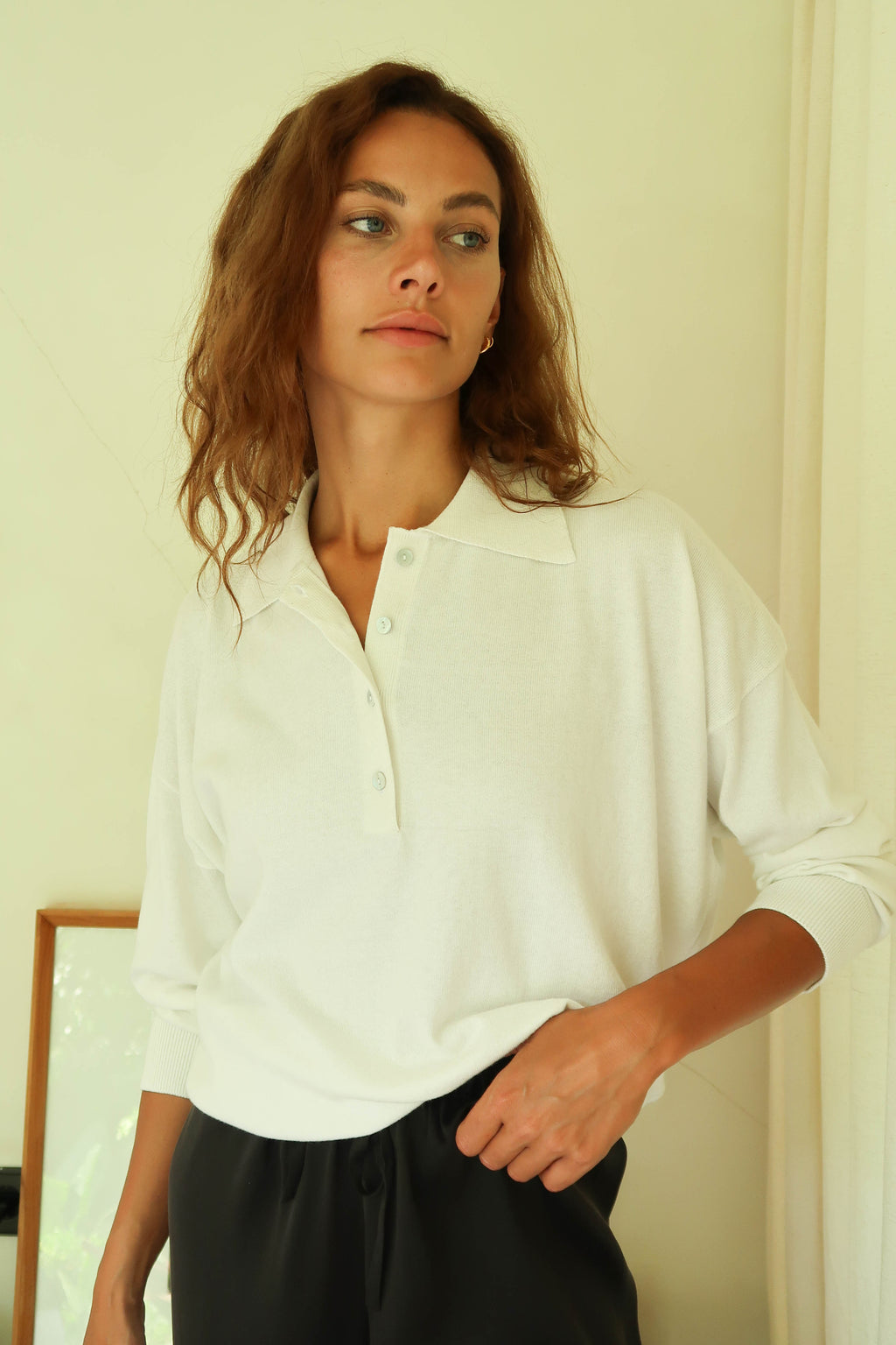 Cashmere cotton polo - white