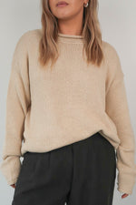 Cotton rolled hem sweater - fawn