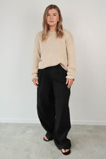 Cotton rolled hem sweater - fawn