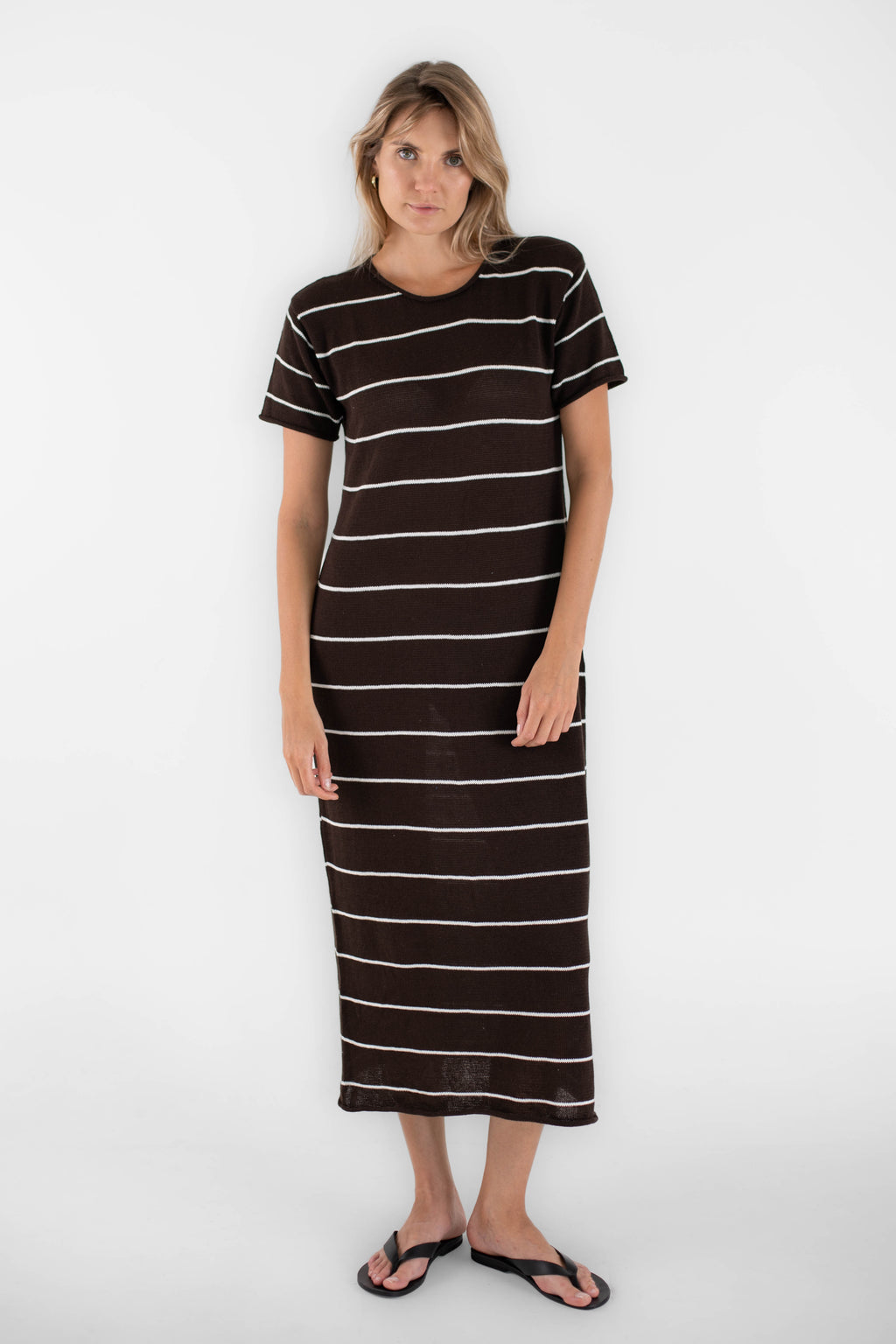 Short sleeve Jane Dress - Brown Stripe